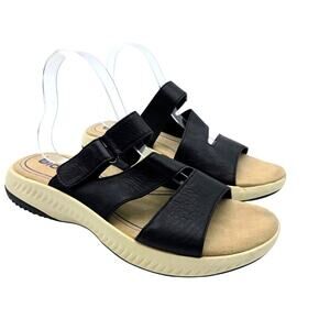 Bionica Avoca Slip On Strappy Sandals Size 10 Black Open Toe Comfort Slip Resist